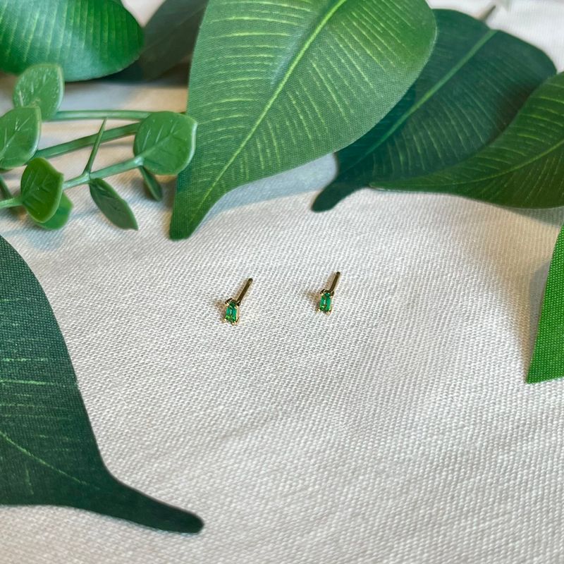 Emerald CZ Baguette Stud Earrings, GP