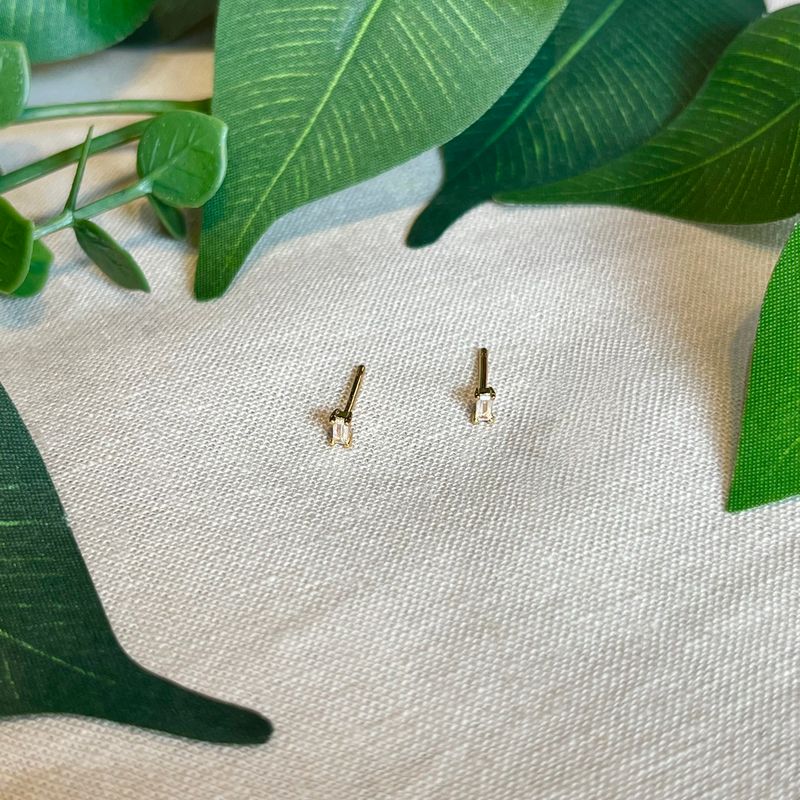 CZ Baguette Stud Earrings, GP