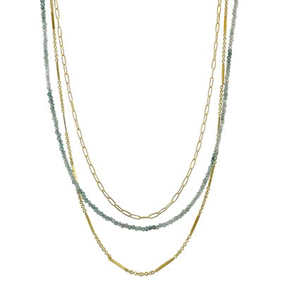 Triple Strand Necklace with Blue Zircon and Gold Vermeil Chains