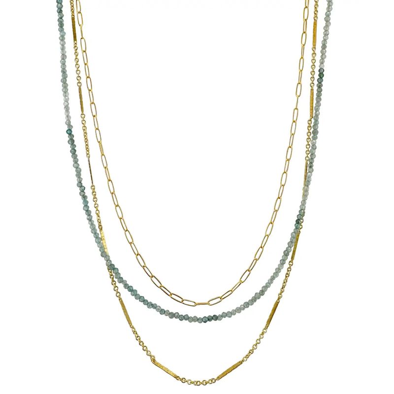 Triple Strand Necklace with Blue Zircon and Gold Vermeil Chains