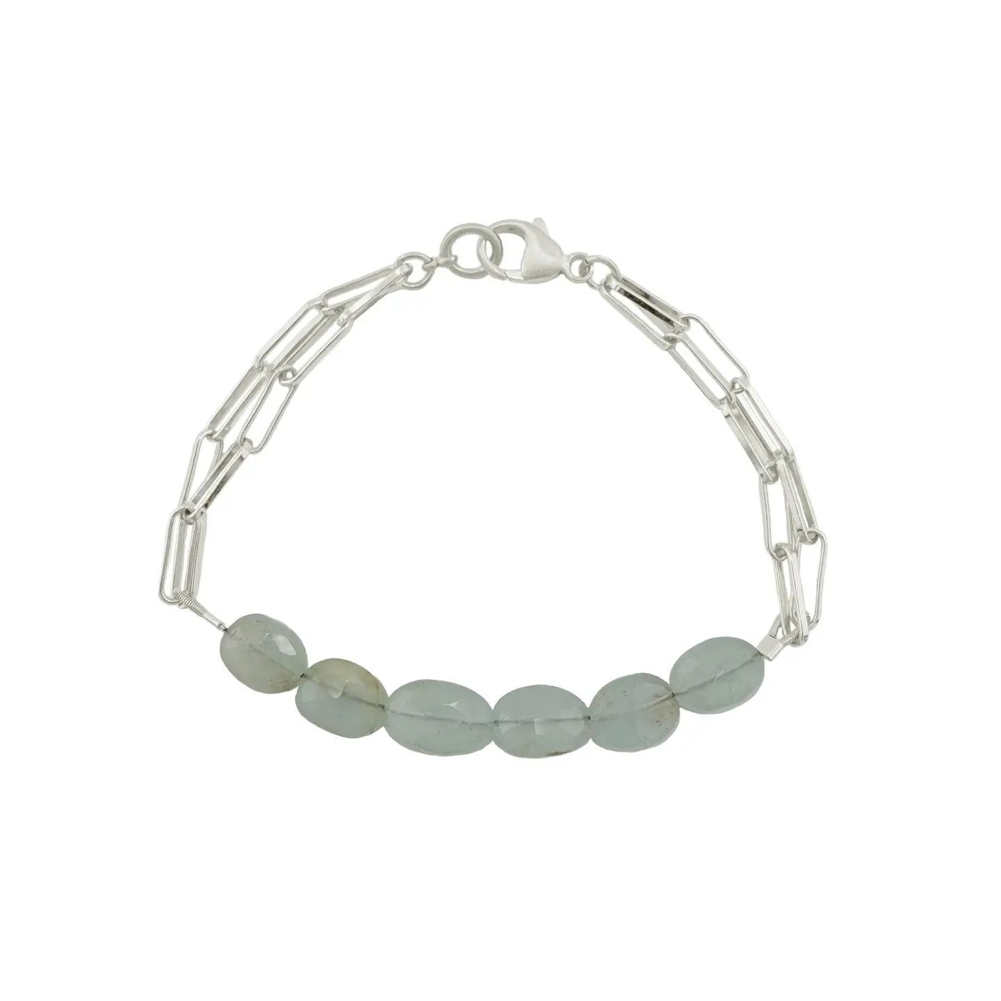 Aquamarine Beads &amp; Silver Chain Bracelet
