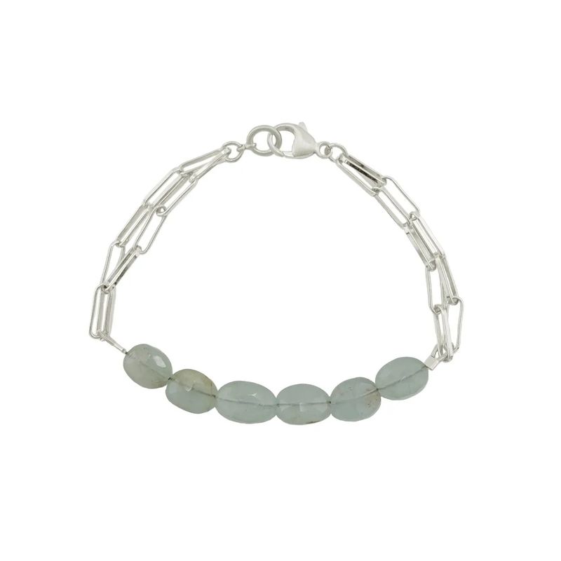 Aquamarine Beads &amp; Silver Chain Bracelet