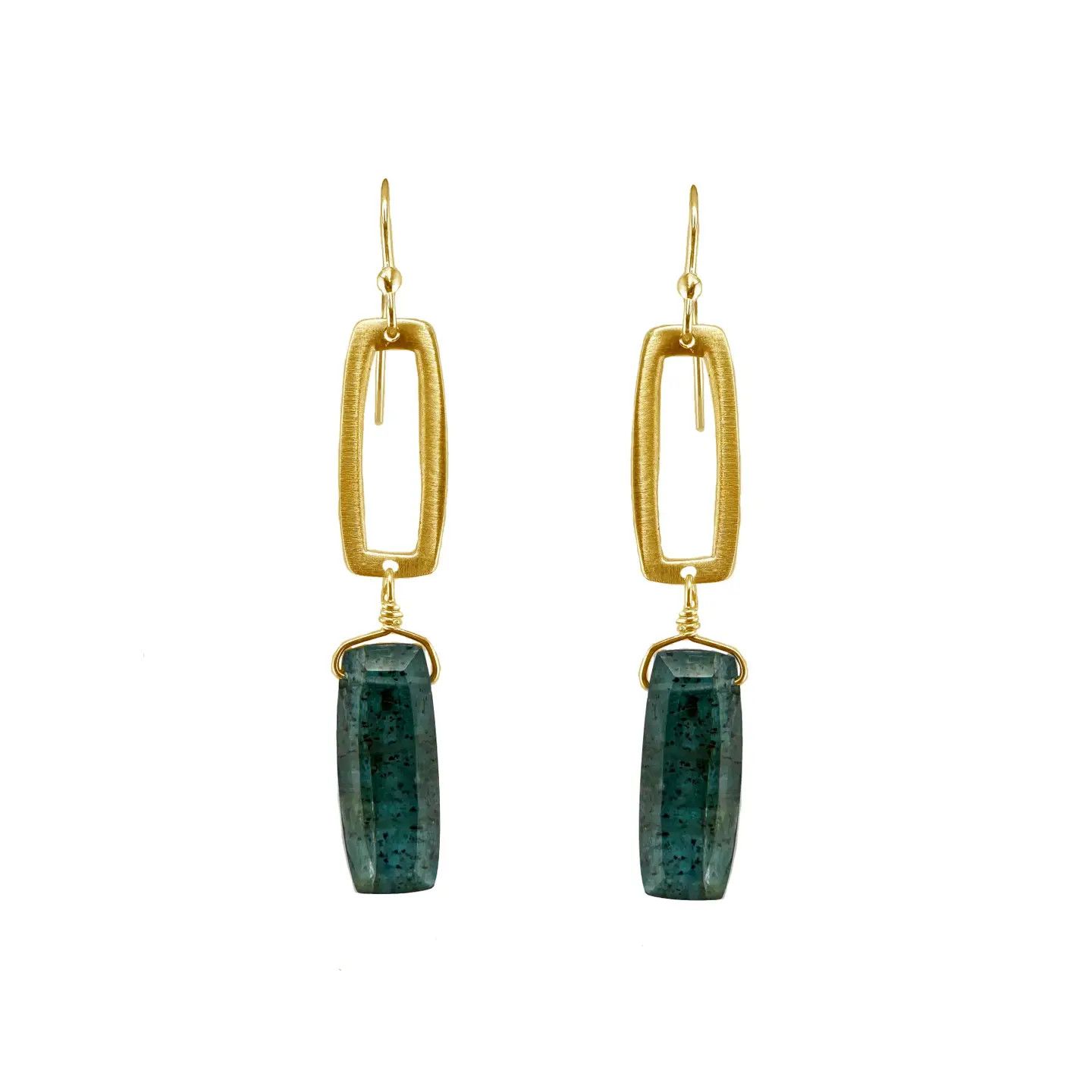Blue Kyanite with Gold Vermeil Rectangle Earrings