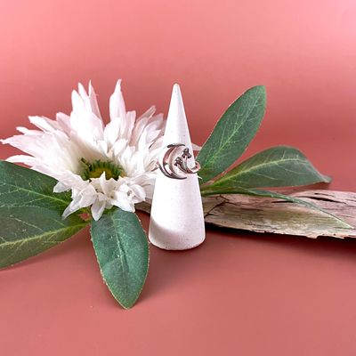 Silver Moon and Mushroom Wrap Ring, adjustable