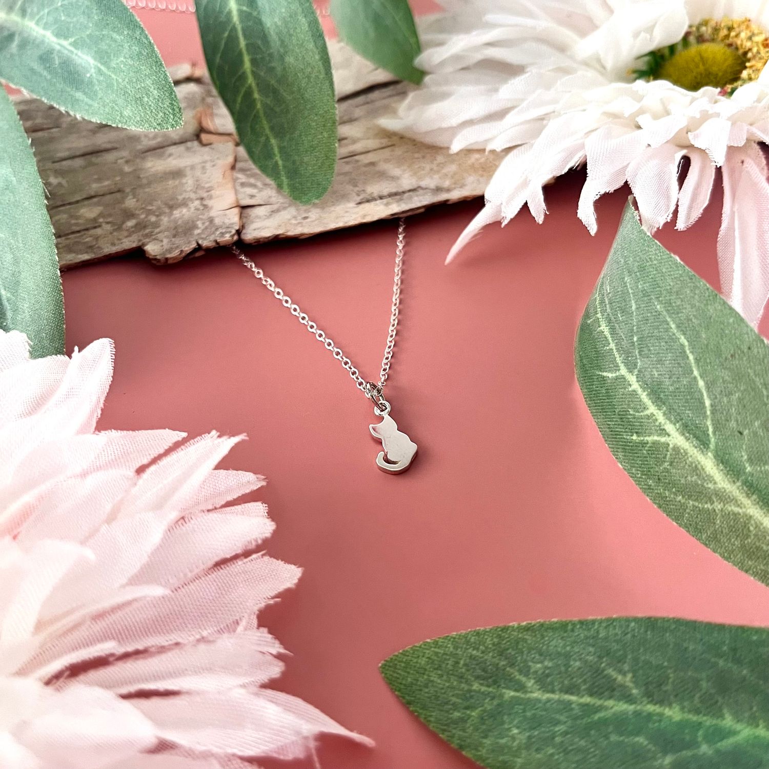 Silver Tiny Cat Necklace, 18&quot;