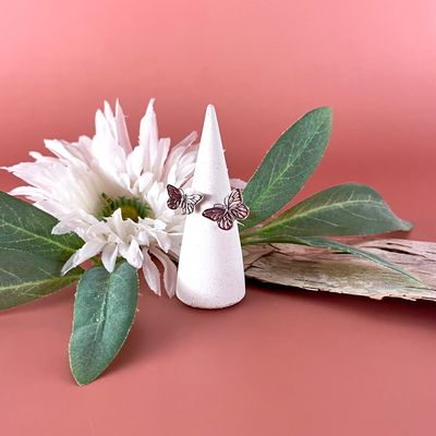 Silver Two Monarch Butterflies Ring, Adj