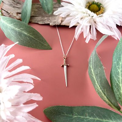 Silver Sword Necklace with Bronze Handle