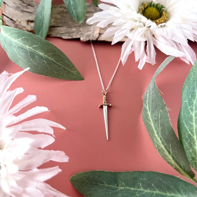 Silver Sword Necklace with Bronze Handle