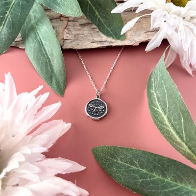 Silver Wax Seal Bee Necklace 18"