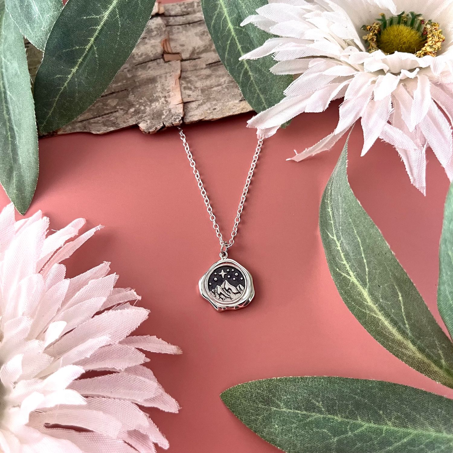 Sterling Silver Mountain Wax Seal Necklace