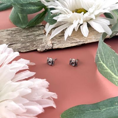 Silver Camera Stud Earrings