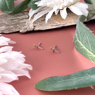 Mini Dagger Stud Earrings, SS &amp; GF