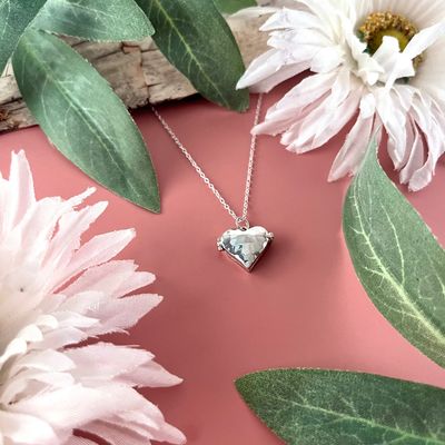 Silver Heart Locket Necklace w/ Hammer Finish