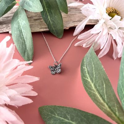 Small Monarch Butterfly Necklace, Silver