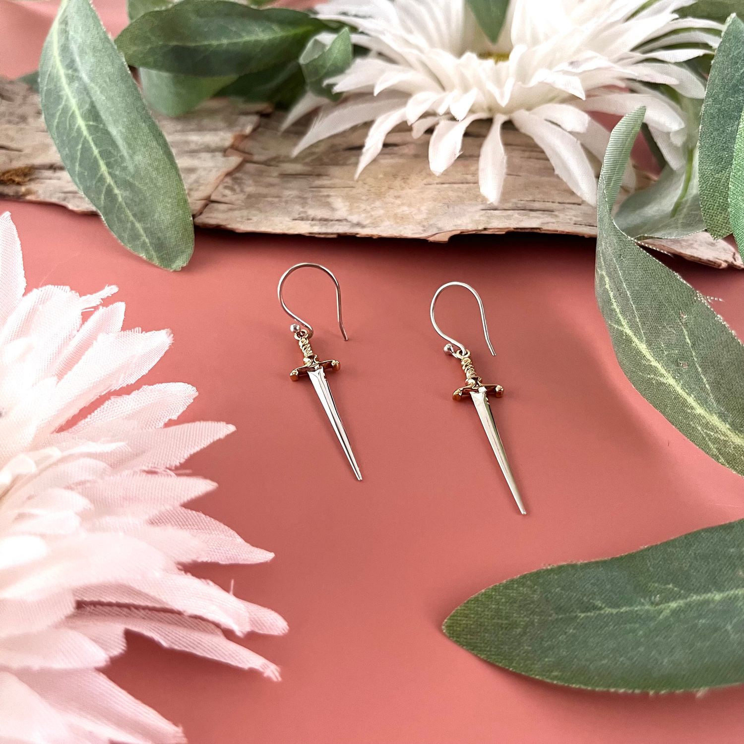 Silver Sword Dangle Earrings