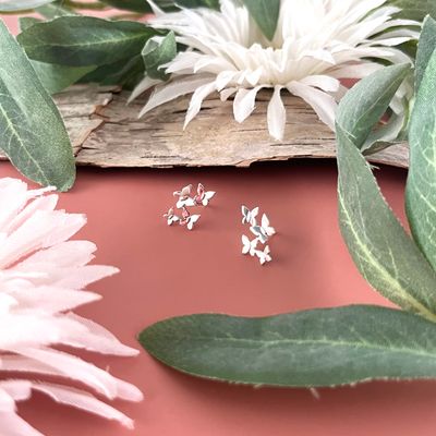 Butterfly Cluster Stud Earrings, SS