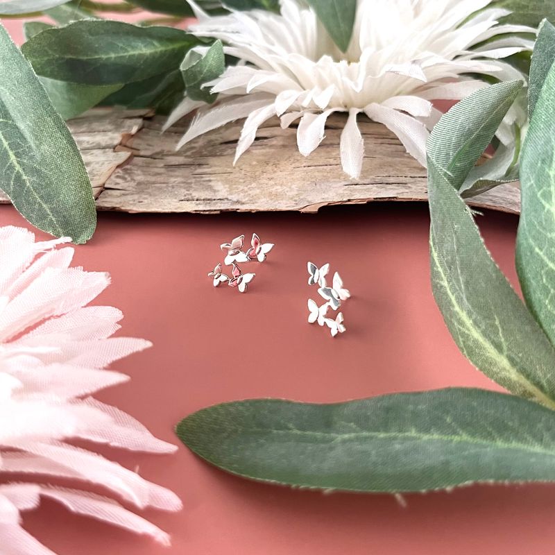 Butterfly Cluster Stud Earrings, SS