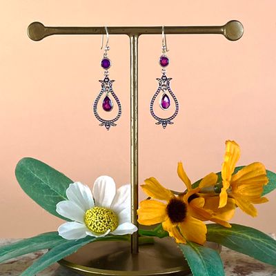 Silver + Amethyst Droplet Earrings
