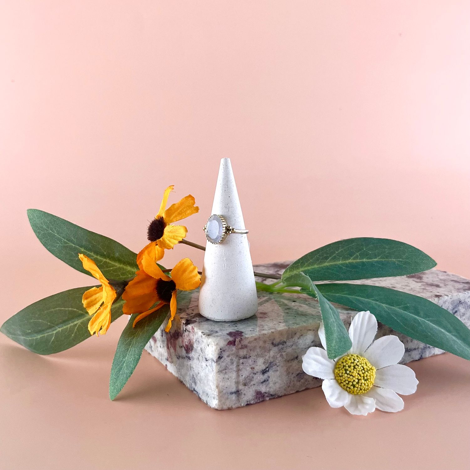 Silver + Moonstone w/Brass Accents Ring