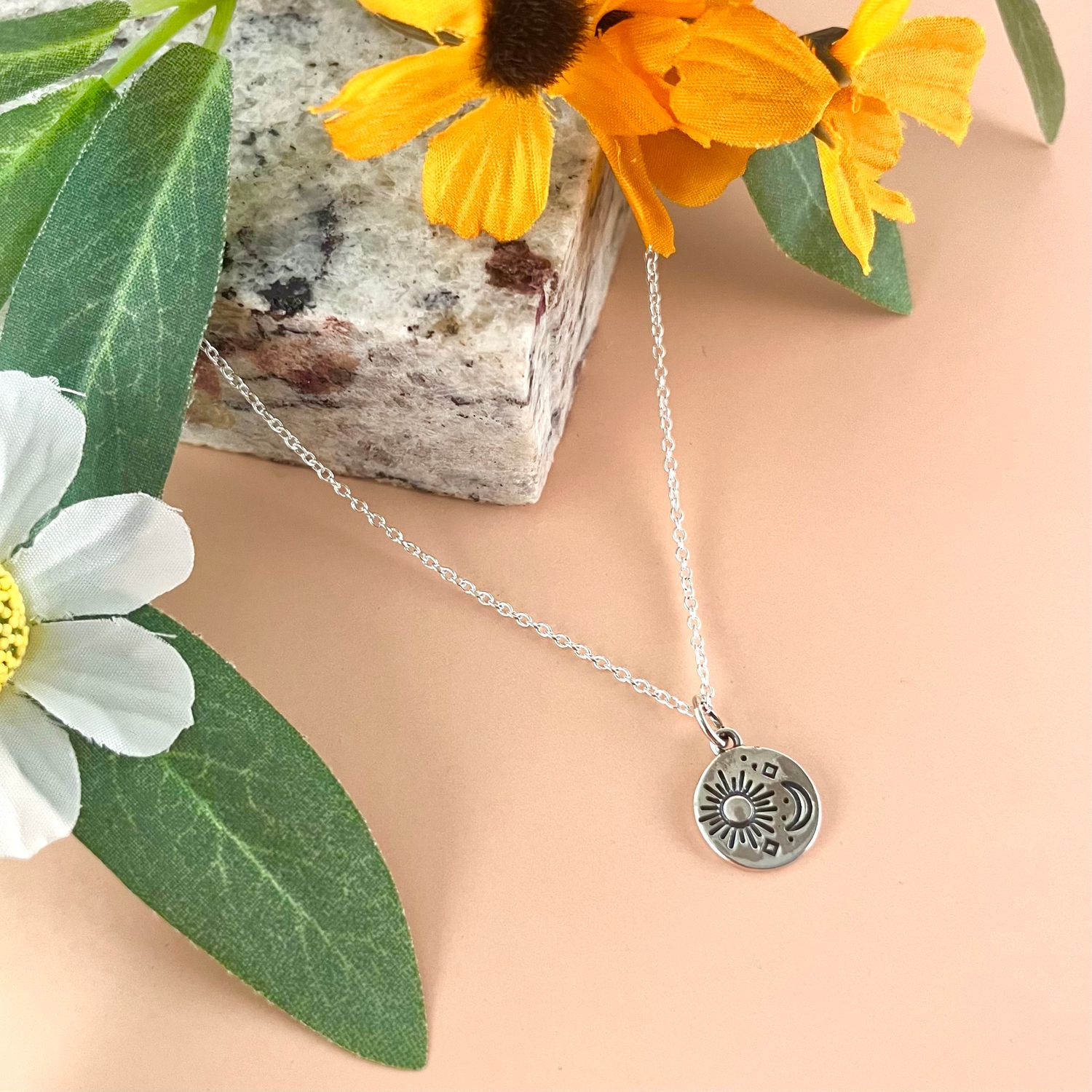Sterling Silver Sun &amp; Moon Necklace