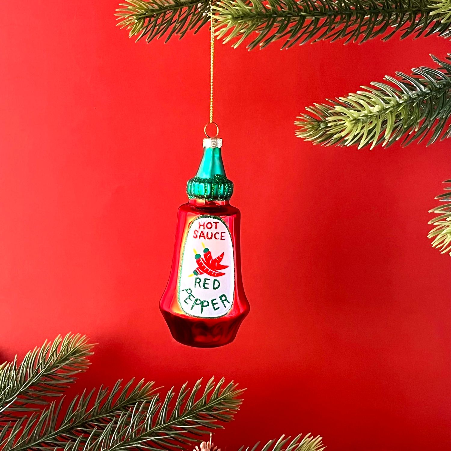 Glass &quot;Hot Sauce&quot; Bottle Ornament