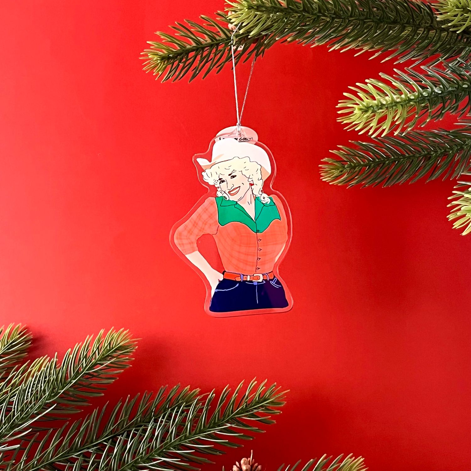 Dolly Parton (Red &amp; Green) Ornament by Drawn Goods