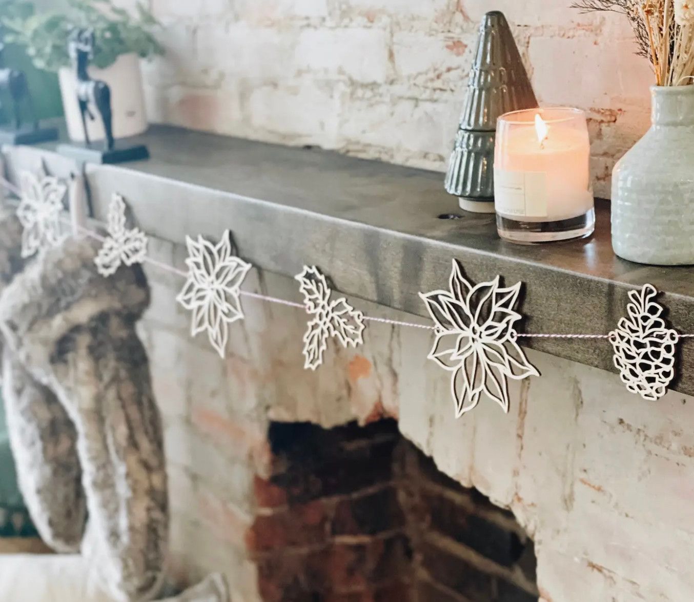 Lasercut Wood Holiday Garland, Style: Florals