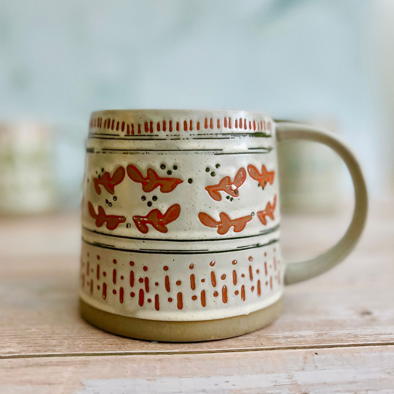 Hand-Stamped 16 oz. Stoneware Mug , Style: Orange