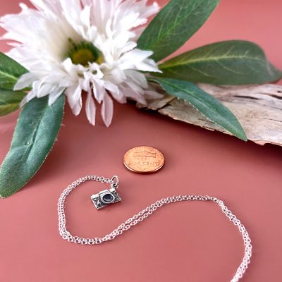 Silver Camera Necklace, 18"