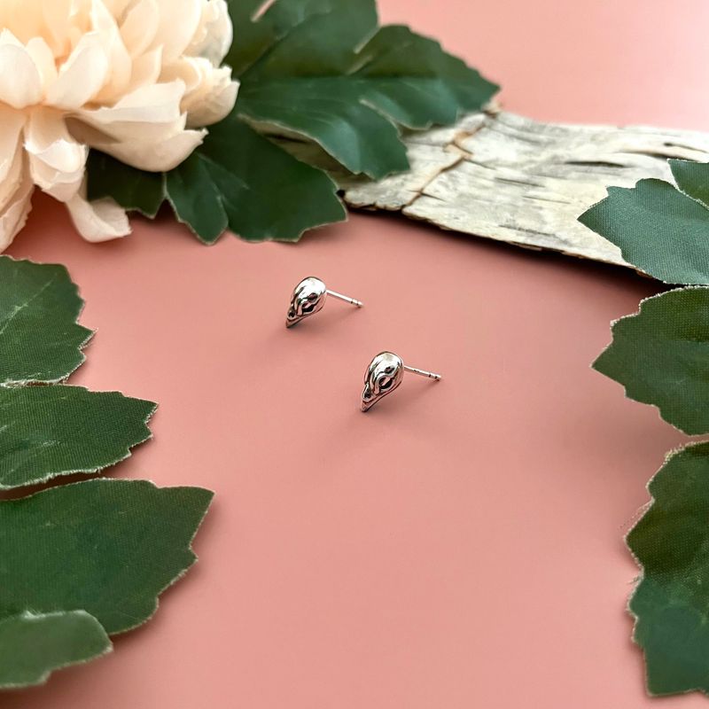 Small Bird Skull Stud Earring, Silver 12 x 7mm
