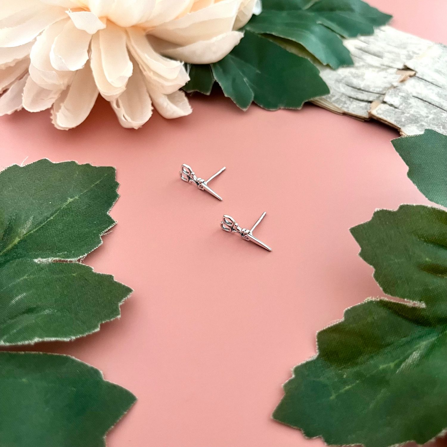 Silver Scissors Stud Earrings