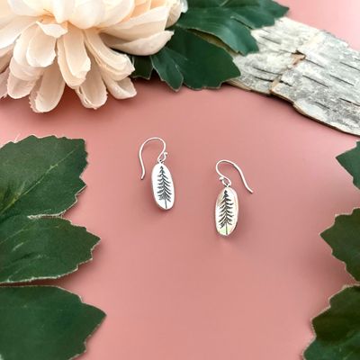Silver Oval Pine Tree Earrings