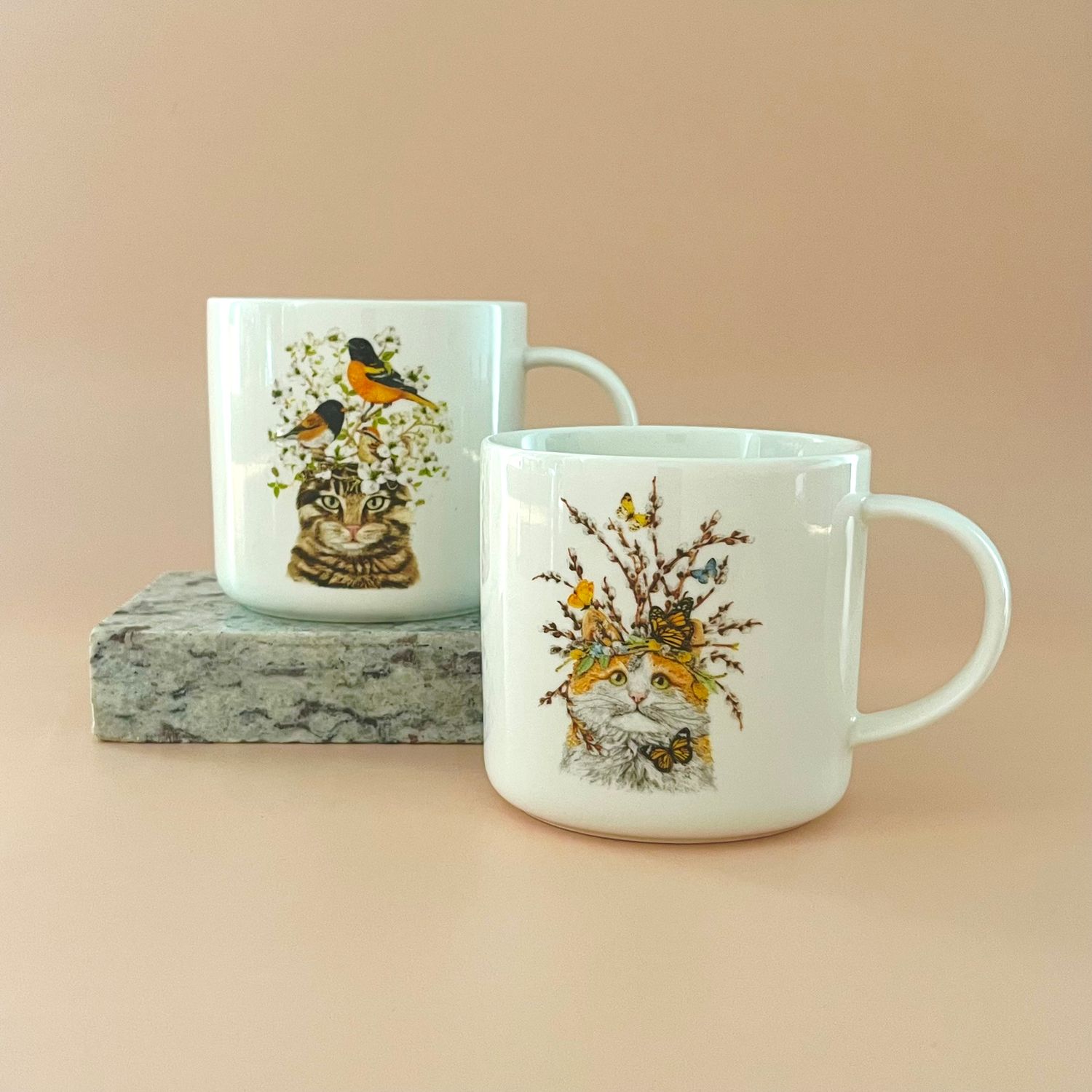 14oz Stoneware Mug w Cat in Nature
