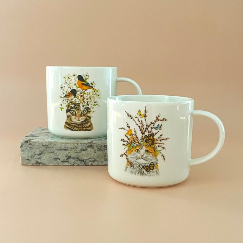 14oz Stoneware Mug w Cat in Nature