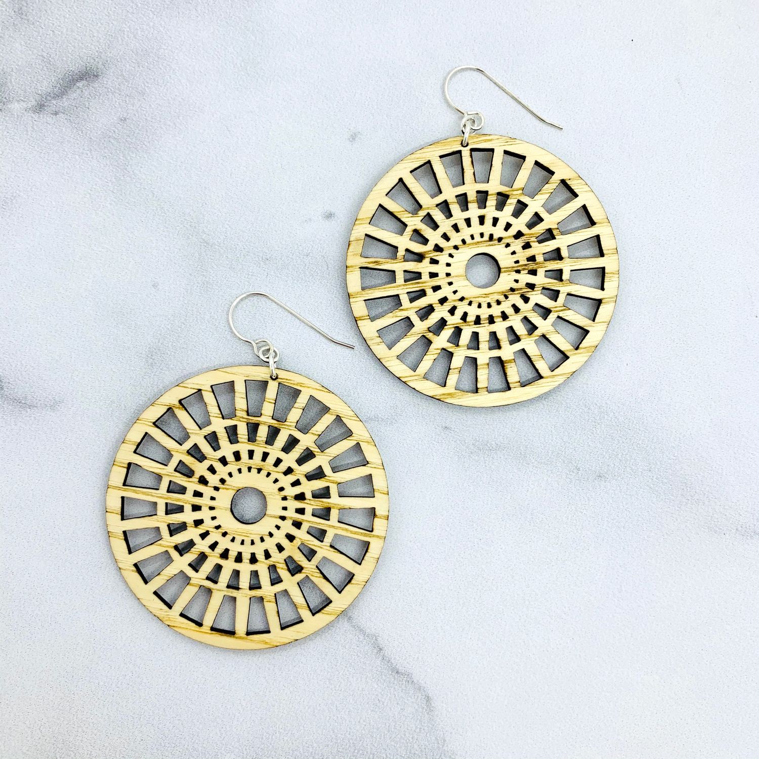 Full Circle Laser Woodcut Earrings, Color: Blonde Wood, Size: Standard