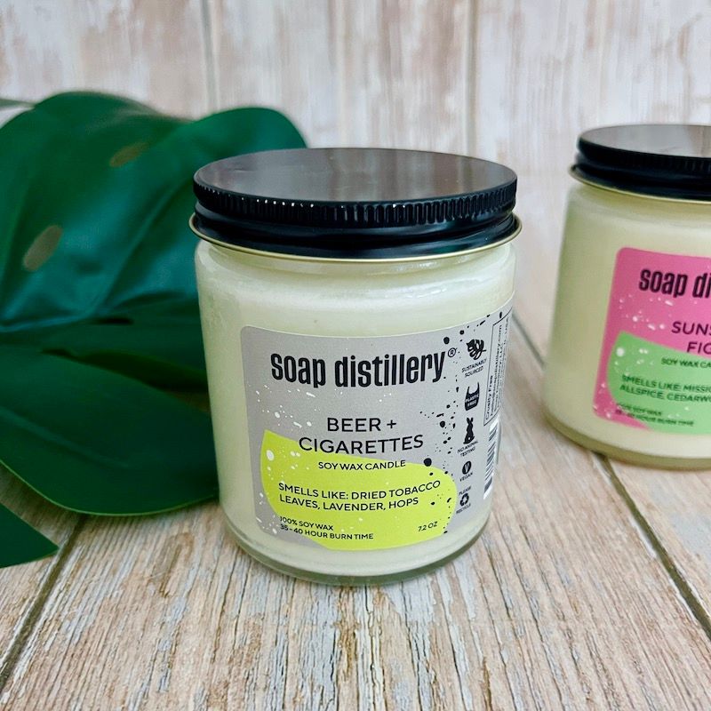 Soap Distillery Candles, Scent: Beer + CIgarettes