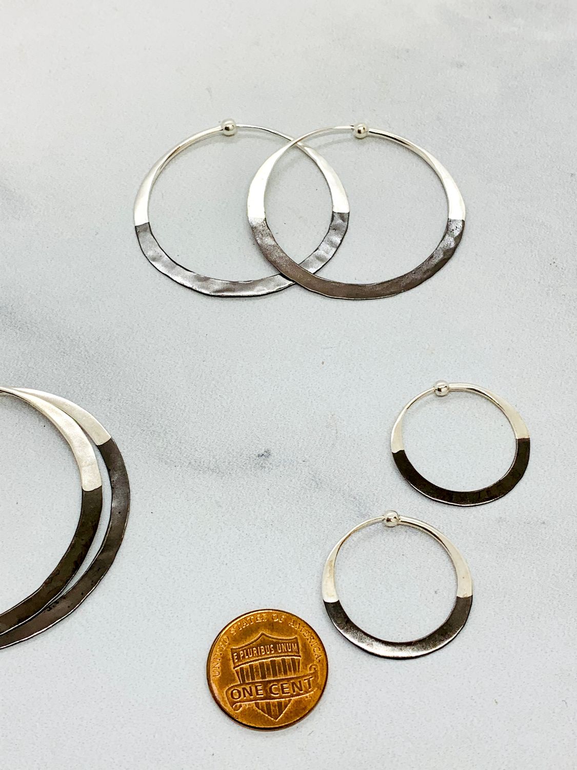 Rhodium Dipped Hammered Hoop Earrings, Size: Small - 1&quot;