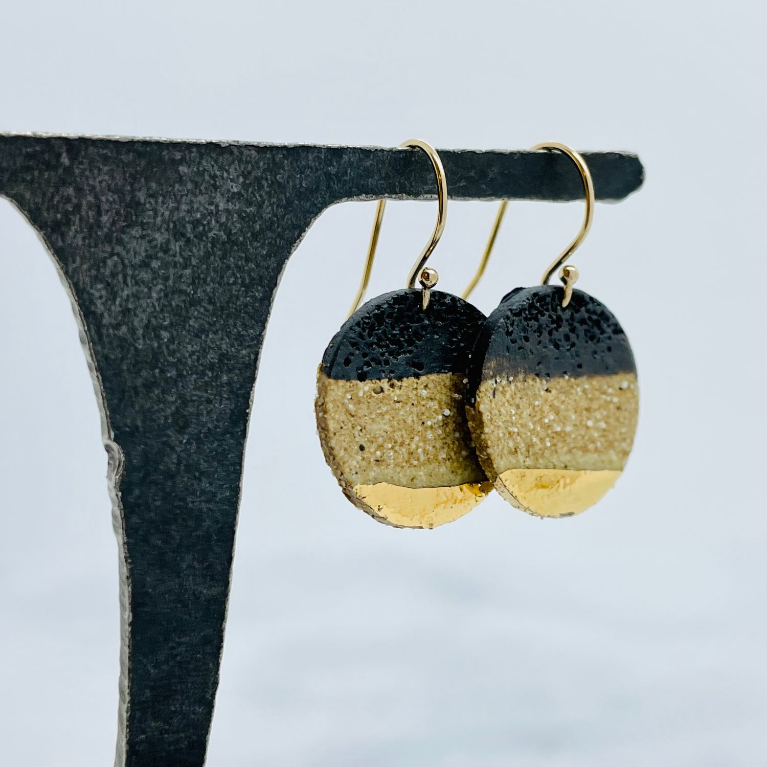 Anini Clay and Stoneware Earrings with Gold Luster, Style: Drop Circle