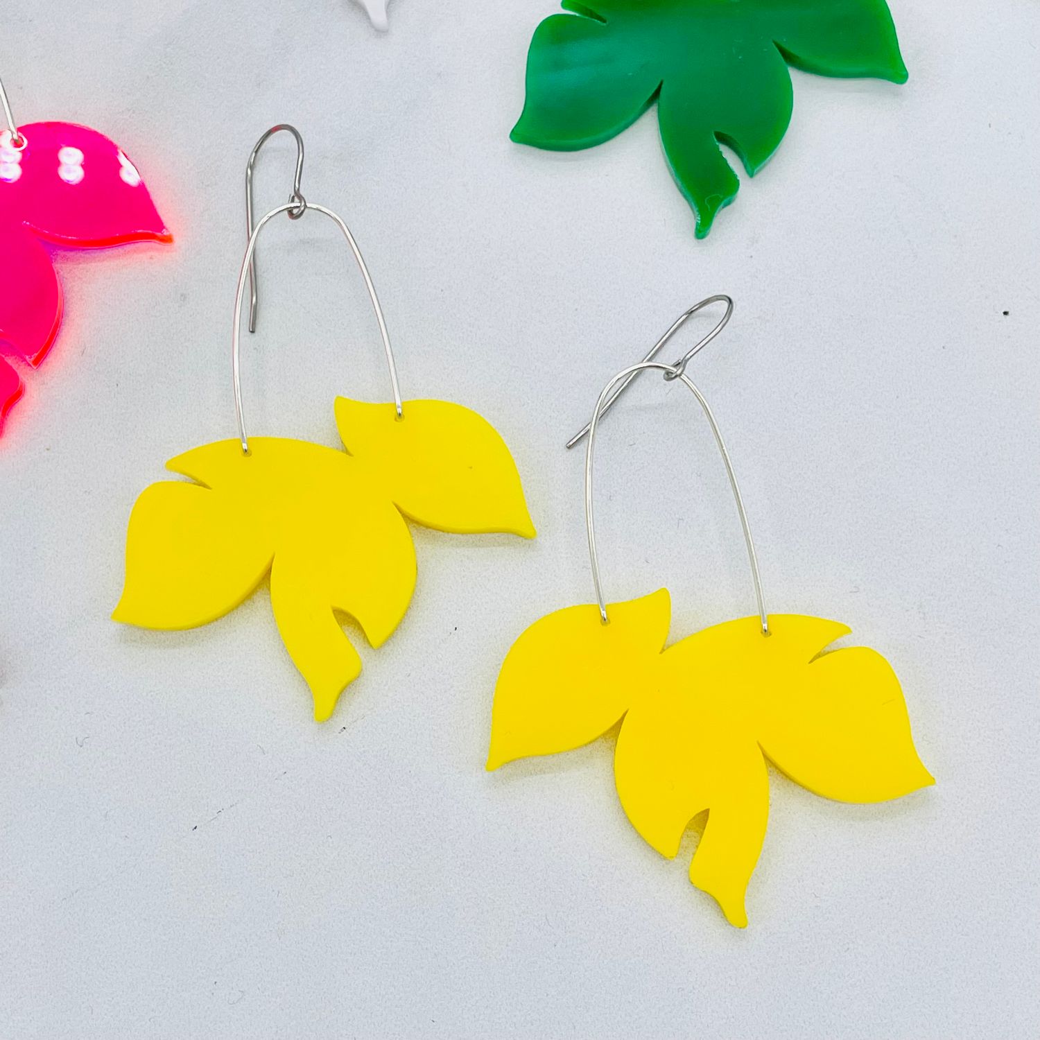 Rescued Acrylic Fleur Earrings, Color: Yellow