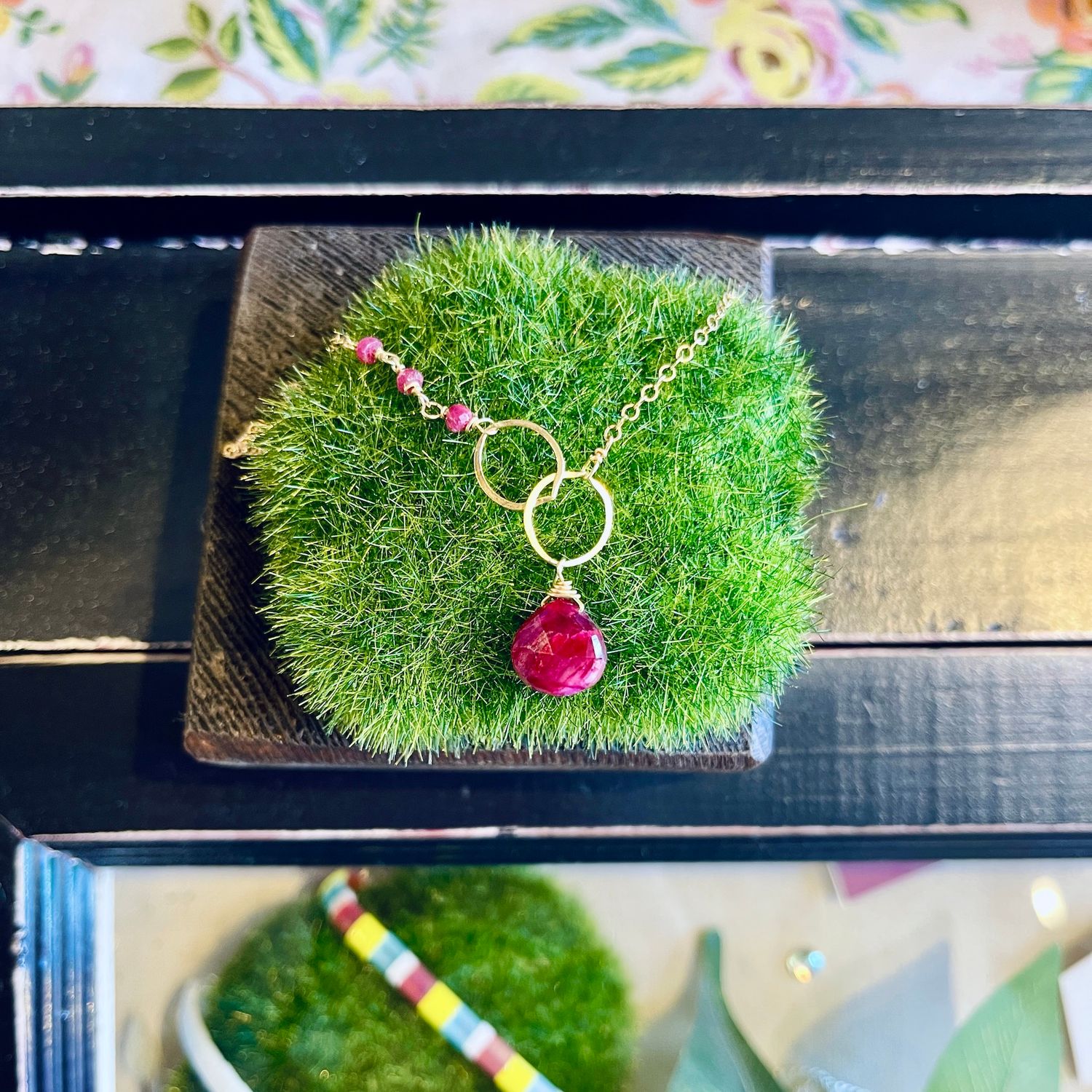 Asymmetrical Goldfill Necklace with, Color: Ruby