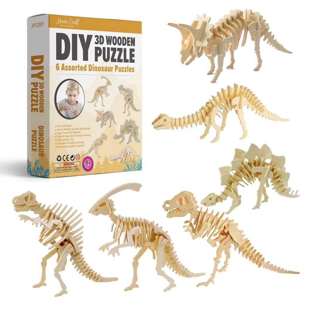 DIY 3D Wooden Puzzle Bundle Pack, Style: Dinosaurs