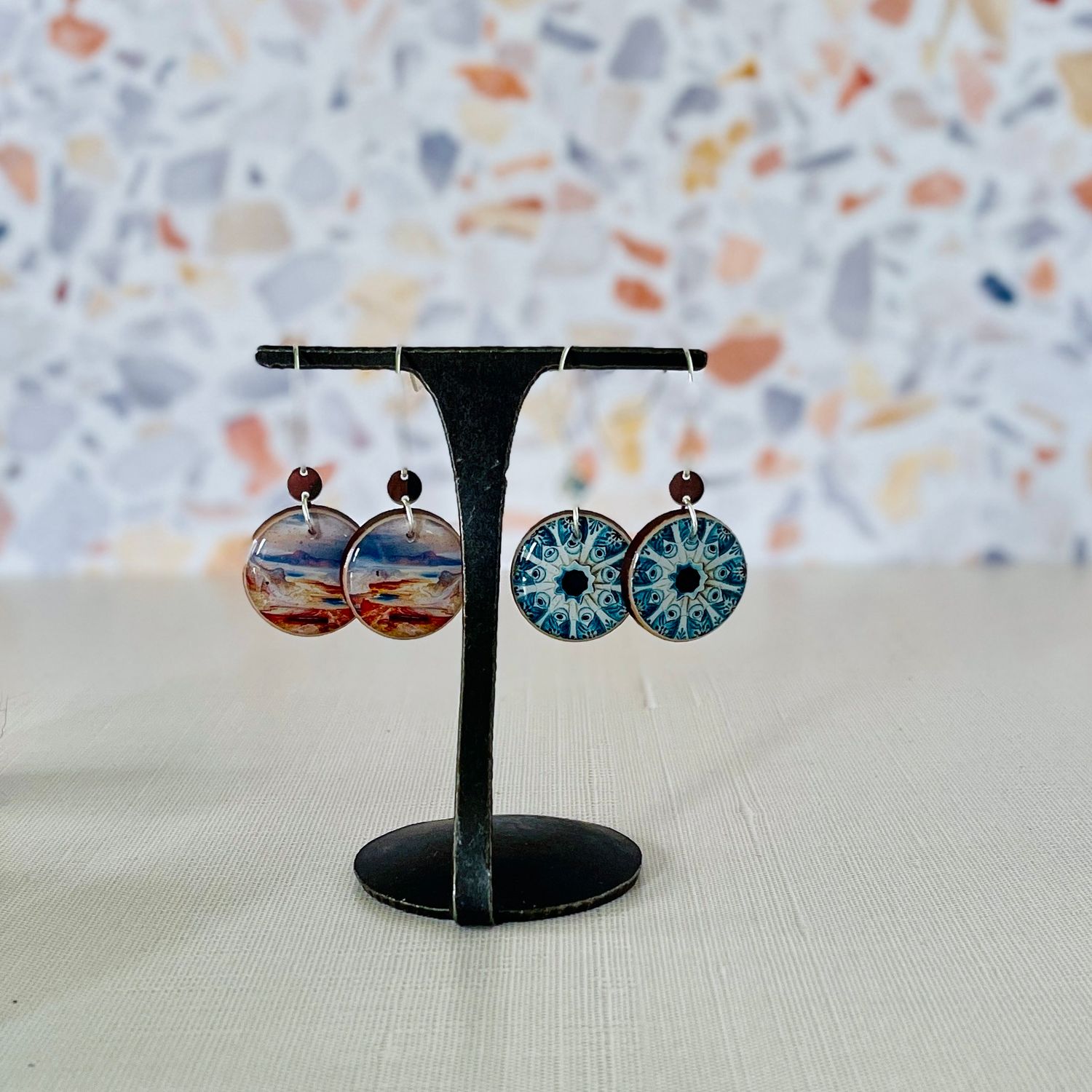 Circle Paper + Wood Earrings, Style: Yellowstone Minerva Terrace