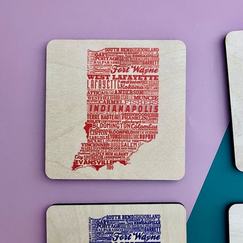 Indiana Typography Coaster, Style: Red