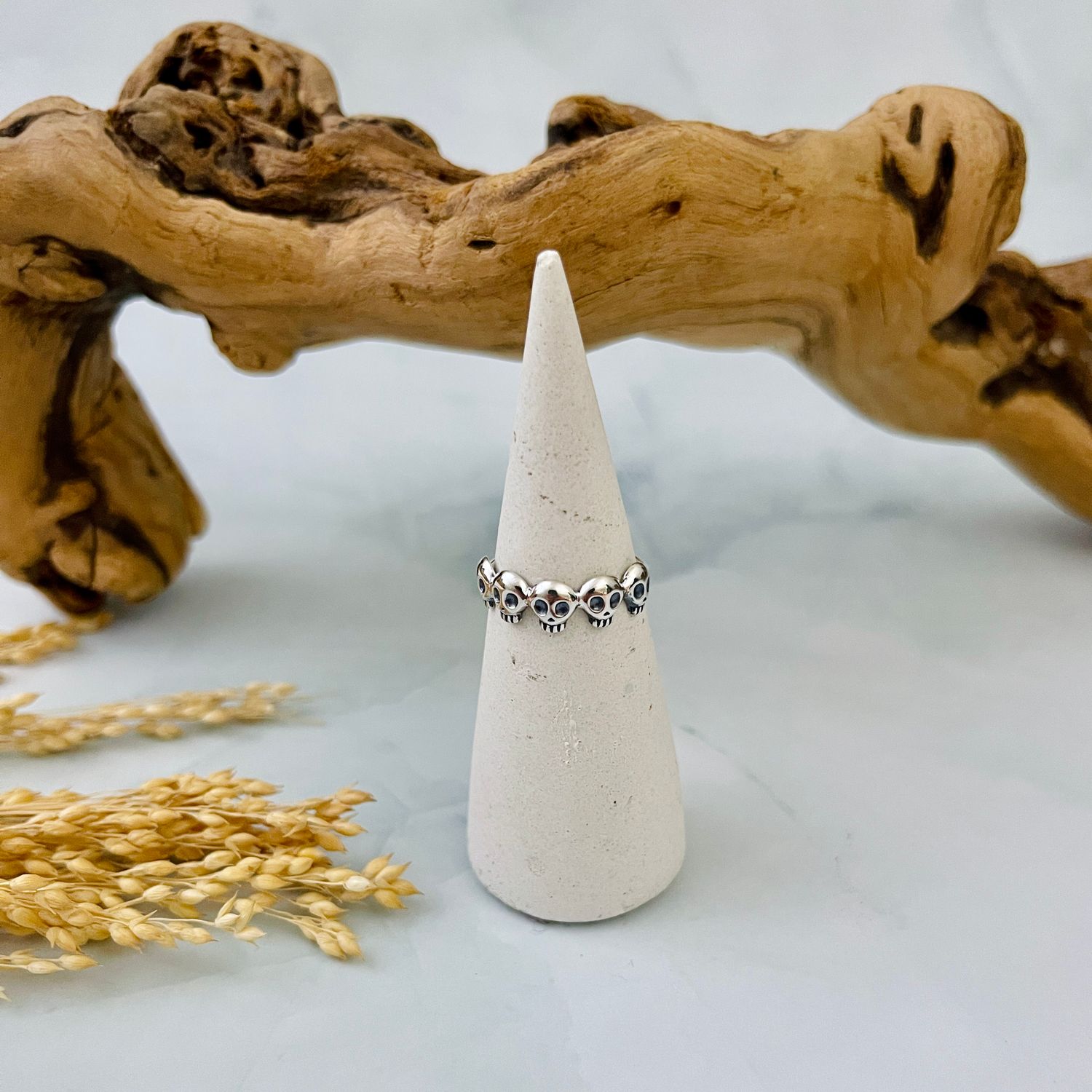 Silver Five Skull Ring, Size: 5