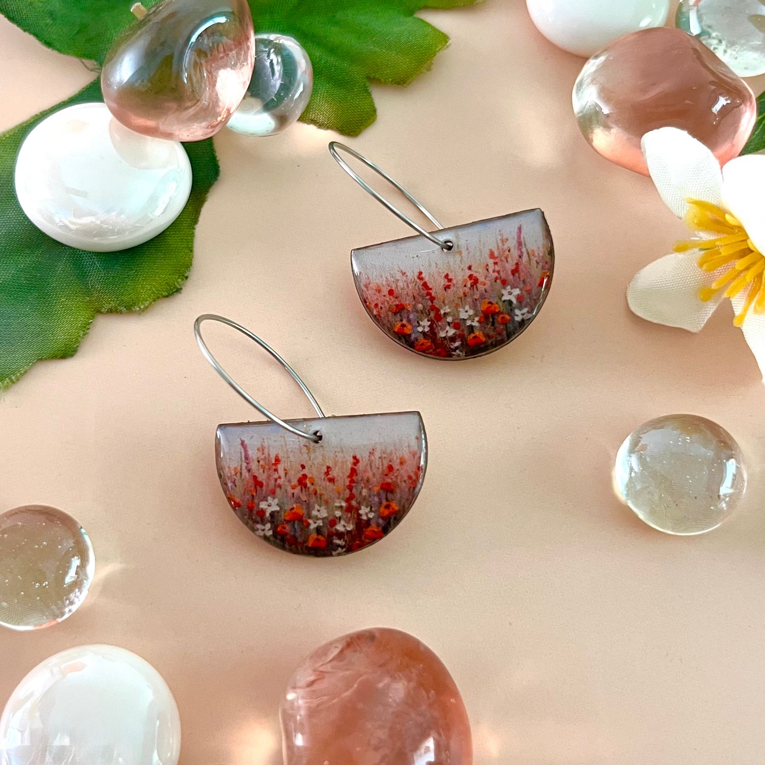 SP25 Drop Hoop Paper + Wood Earring, Style: Wildflower Field