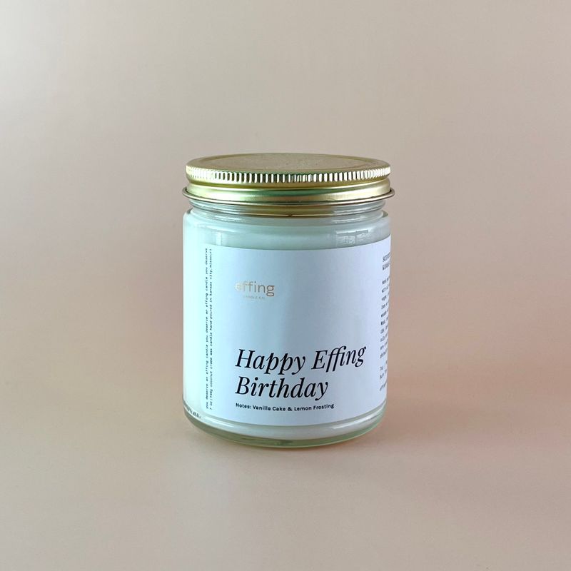 Happy Effing Birthday Wood Wick Candle | Vanilla Cake &amp; Lemon Frosting