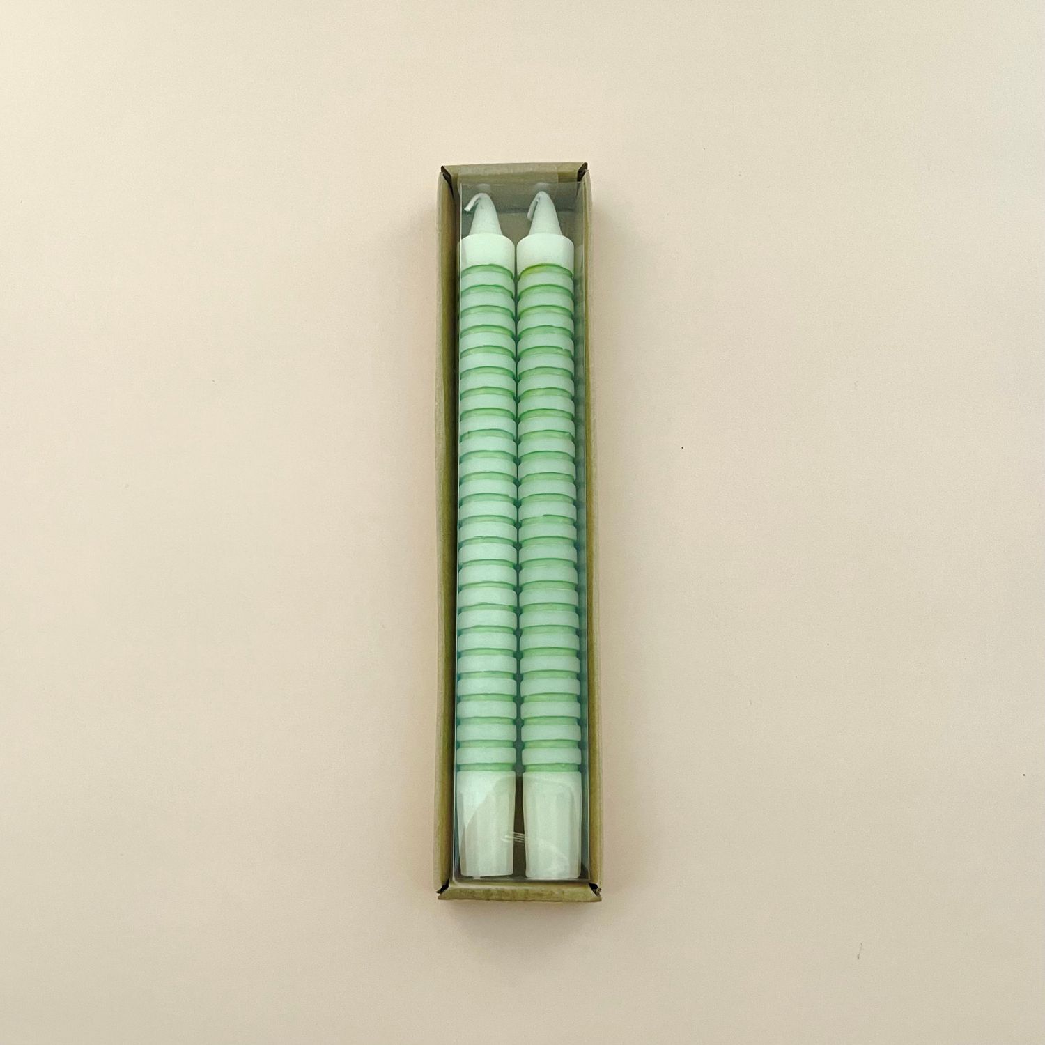 S/2 10&quot; Horizontal Stripe Taper Candle, Style: Sage