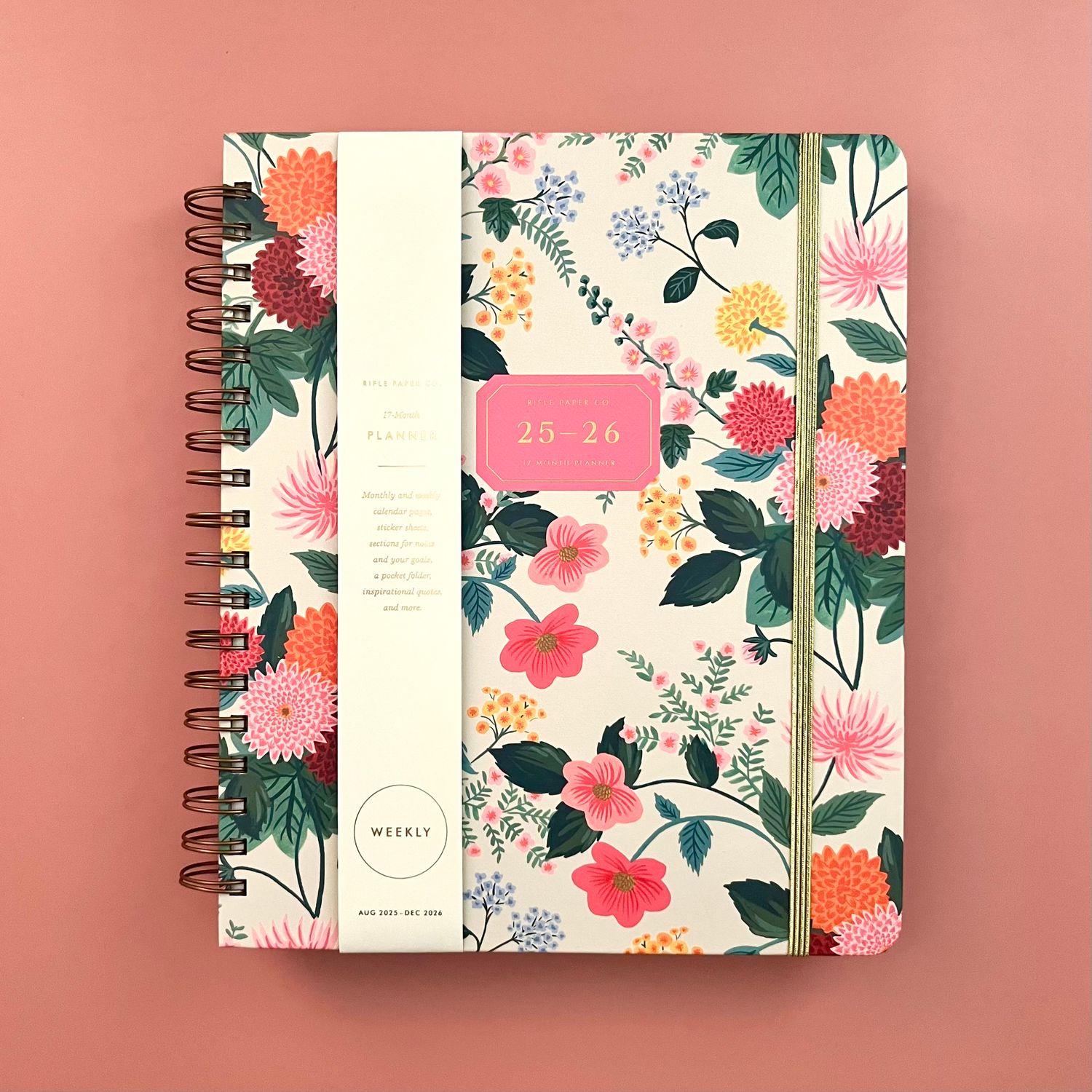 Rifle Paper 2026 17-Month Hardcover Spiral Planner Dahlia