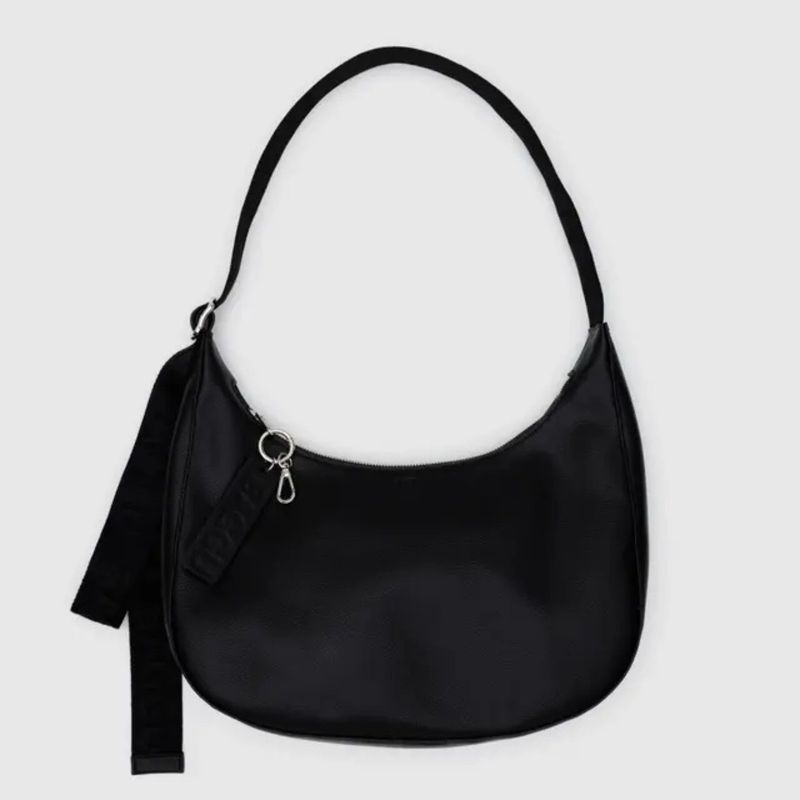 FW25 Baggu Medium Recycled Leather Crescent Bag - Black