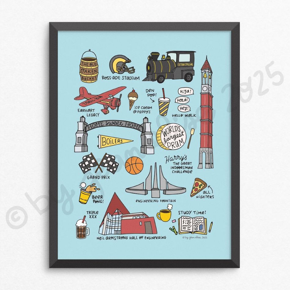 Purdue Boilermaker Print by local artist Jean Elise, 8.5 x 11